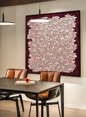 卡通搞怪艺术客厅卧室装饰画小众抽象玄关柜挂画红色创意卧室壁画