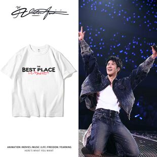 王力宏演唱会周边同款字母印花纯棉短袖T恤男女同款宽松休闲