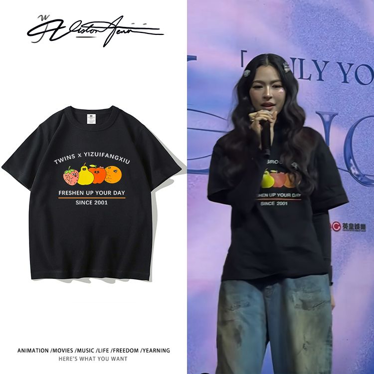 邝玲玲linglingkwong同款水果印花纯棉短袖T恤男女同款宽松潮流
