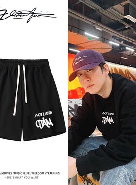 张千CJam晒照同款限定联名图案印花短裤夏季宽松休闲运动百搭舒适