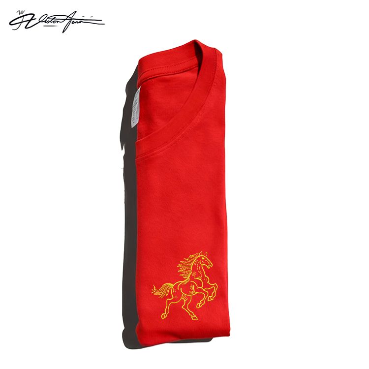 【刺绣】2026本命年属马酒红色棉短袖男女士新款爸爸女童妈妈装