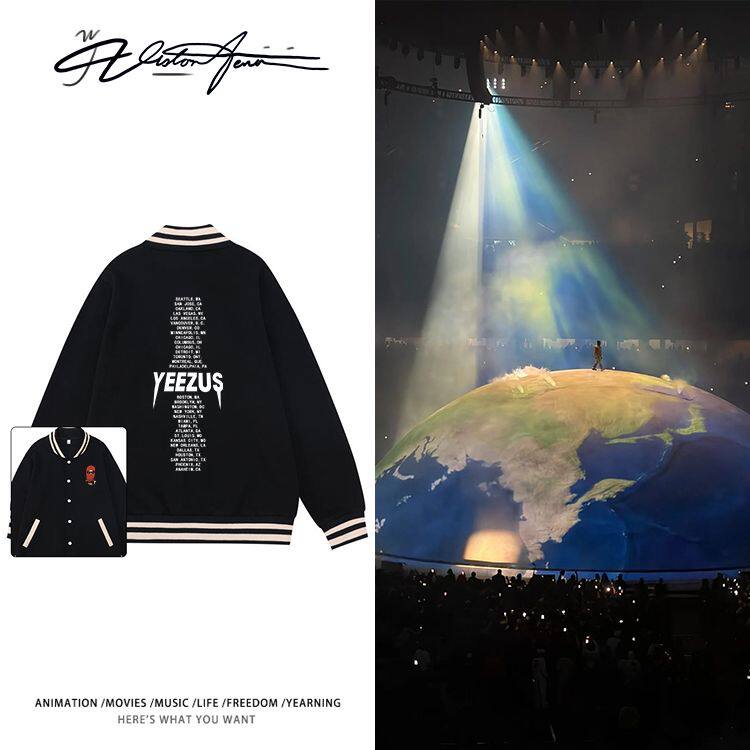 kanye侃爷周边同款嘻哈风学院风棒球服保暖潮流运动风外套单排
