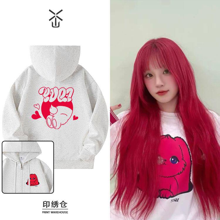 GIDLE宋雨琦同款精灵印花连帽开衫外套卫衣男女春秋冬季加厚绒衣