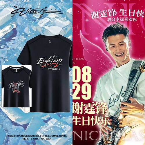 Evolution进化谢霆锋生日粉丝自制应援服凉爽冰丝短袖T恤男女夏季