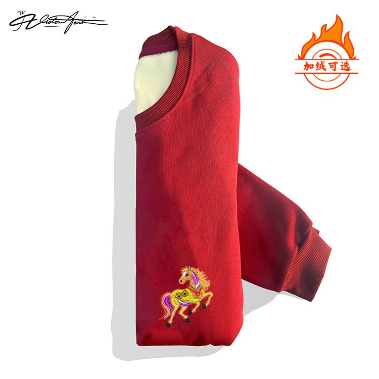 【刺绣】2026彩虹马酒红色圆领卫衣男女士新款爸爸女童妈妈装