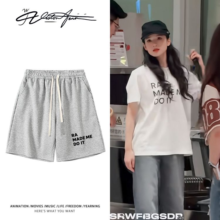 张婧仪路透同款私服美式字母印花宽松短裤夏季休闲时尚运动舒适男