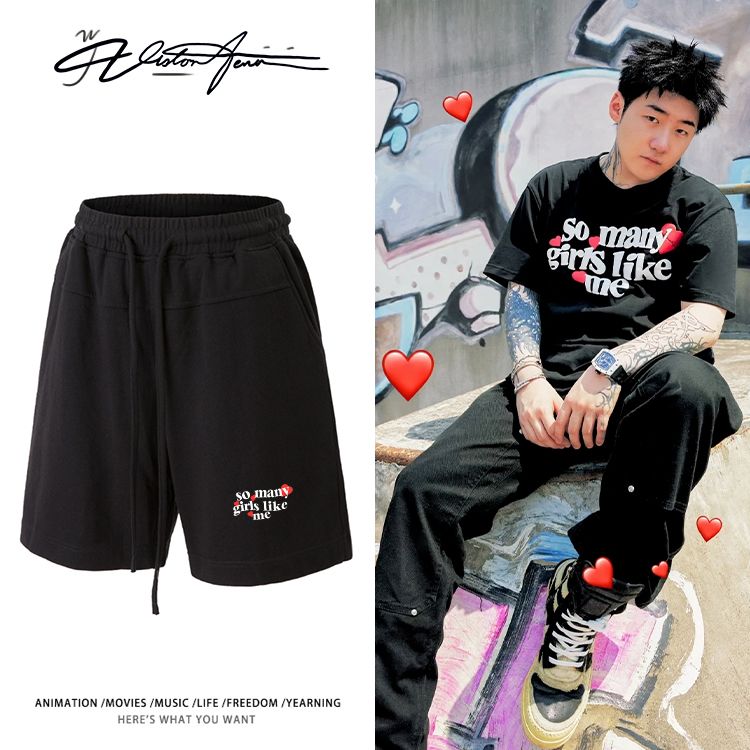 rapper张砚拙同款限定重磅纯棉宽松短裤夏季运动舒适男女同款潮
