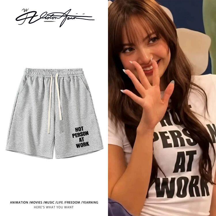 LISA同款打工服英文印花宽松短裤夏季休闲时尚运动舒适男女同款潮