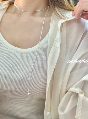 通体纯银爱心抽拉式女可调节项链