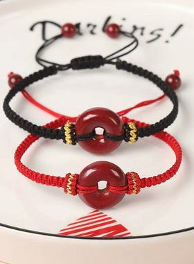 紫金砂设计小红黑绳花边手链朱砂手工编织珠链手链送男女情侣款