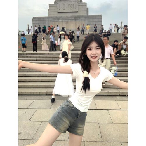 女大童装牛仔短裤夏季新款弹力美式高腰显瘦a字阔腿热裤初高中生