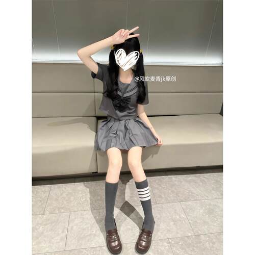 灰二本少女童装水手服套装风吹麦香jk制服学院风春夏百搭初高中生