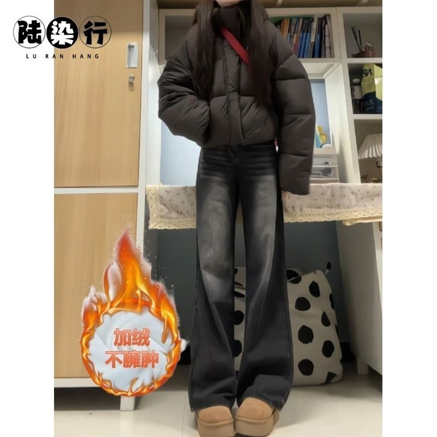 黑灰色加绒阔腿牛仔裤秋冬装女童装新款宽松初中高中学生直筒裤子,童装/婴儿装/亲子装,裤子,淘宝优惠券,粉丝福利购,淘宝优惠卷