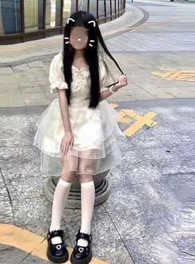 女大童装夏季新款法式浪漫女孩儿收腰显瘦蓬蓬连衣裙短裙初中学生