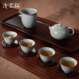 盖碗影青茶杯家用功夫汝瓷礼盒装 景德镇玛瑙釉汝窑西施壶茶具套装