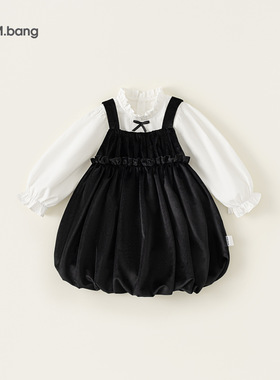 宥宝童装女童秋装套装洋气长袖衬衫女童背带花苞裙两件套QT24043