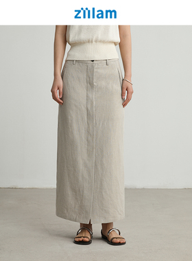ziilam枝蓝 亚麻直筒裙女款比利时进口LIBECO亚麻中长半身裙高级