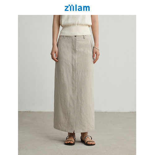 ziilam枝蓝亚麻直筒裙