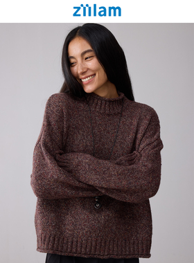 ziilam枝蓝 粗针花纱毛衣美利奴羊毛羊驼毛混纺短款廓形针织衫女
