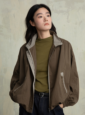 ziilam枝蓝宽松立领夹克外套女款春秋美式绿色慵懒松弛感开春外套