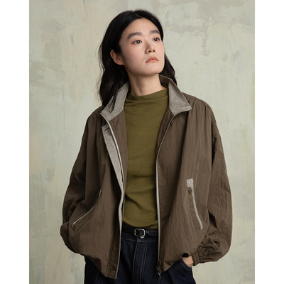 ziilam枝蓝宽松立领夹克外套女款春秋美式绿色慵懒松弛感开春外套