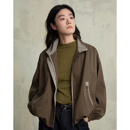 ziilam枝蓝宽松立领夹克外套女款春秋美式绿色慵懒松弛感开春外套