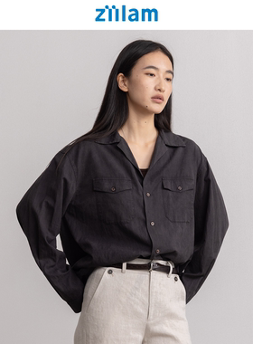 ziilam枝蓝植物染古巴领衬衫早春精致外套2026新款高级感深色上衣