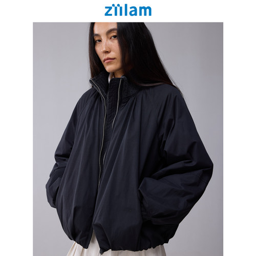 ziilam枝蓝抽皱夹棉外套