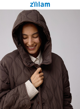 ziilam枝蓝 连帽绗缝棉服复古休闲微宽松松弛感秋冬保暖外套女