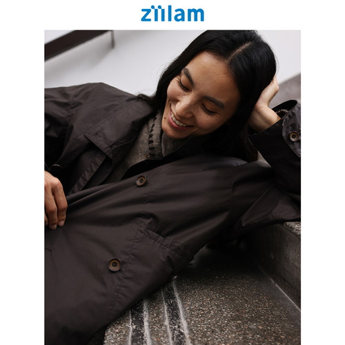 ziilam枝蓝双排扣风衣夹克