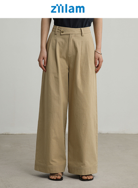 ziilam枝蓝 不对称直筒裤女裤纯棉高腰长裤春夏原创设计2025新款