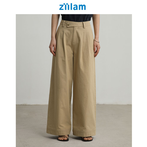 ziilam枝蓝不对称直筒裤女款