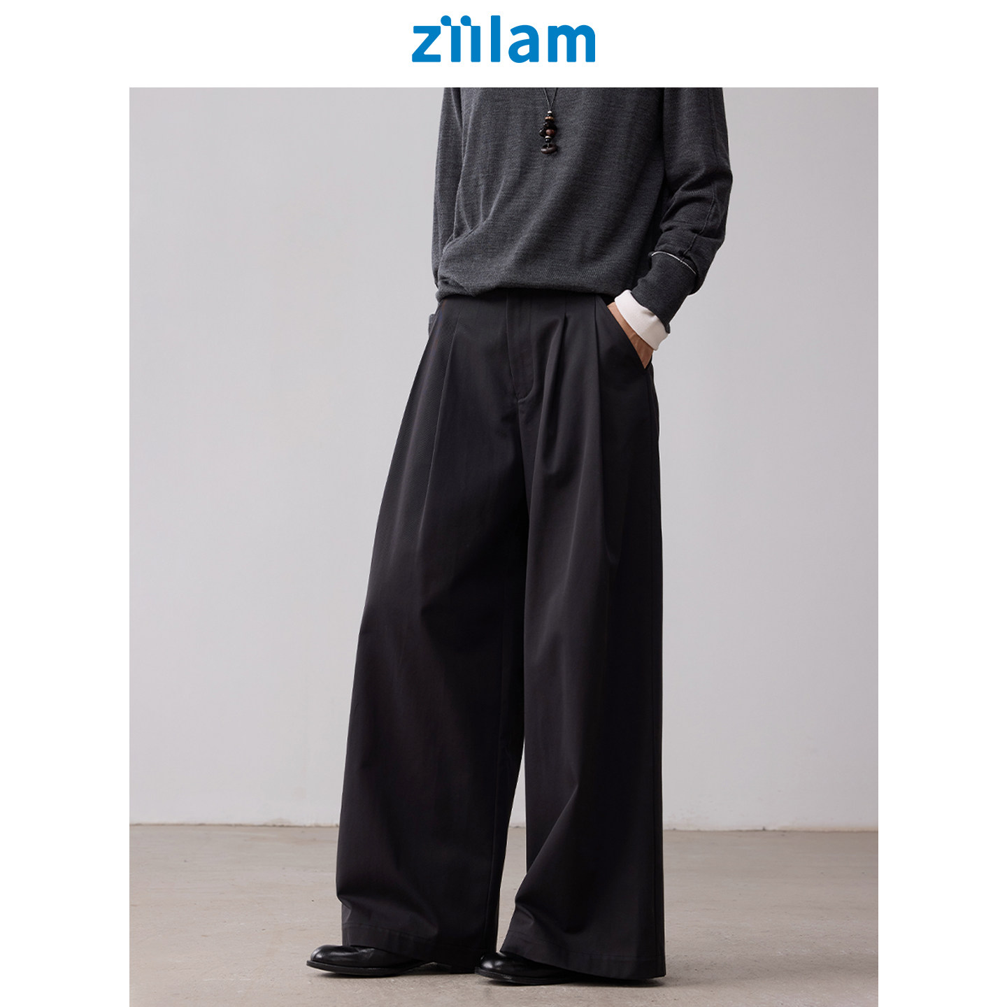 ziilam枝蓝 女士阔腿西裤秋冬精梳绵垂感抗皱松弛休闲裤女