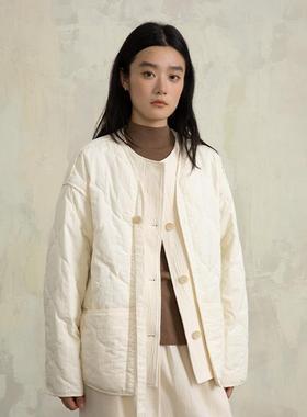 ziilam枝蓝 假两件绗缝棉服女初春保暖白色开春穿搭外套新雪丽棉