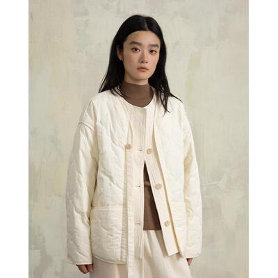 ziilam枝蓝 假两件绗缝棉服女初春保暖白色开春穿搭外套新雪丽棉