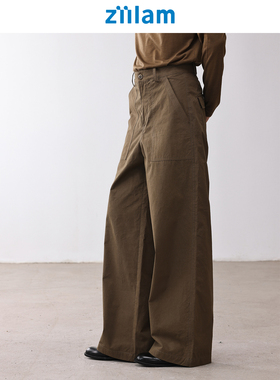 ziilam枝蓝 贴袋长裤匹马棉工装直筒微阔日系25秋松弛感女