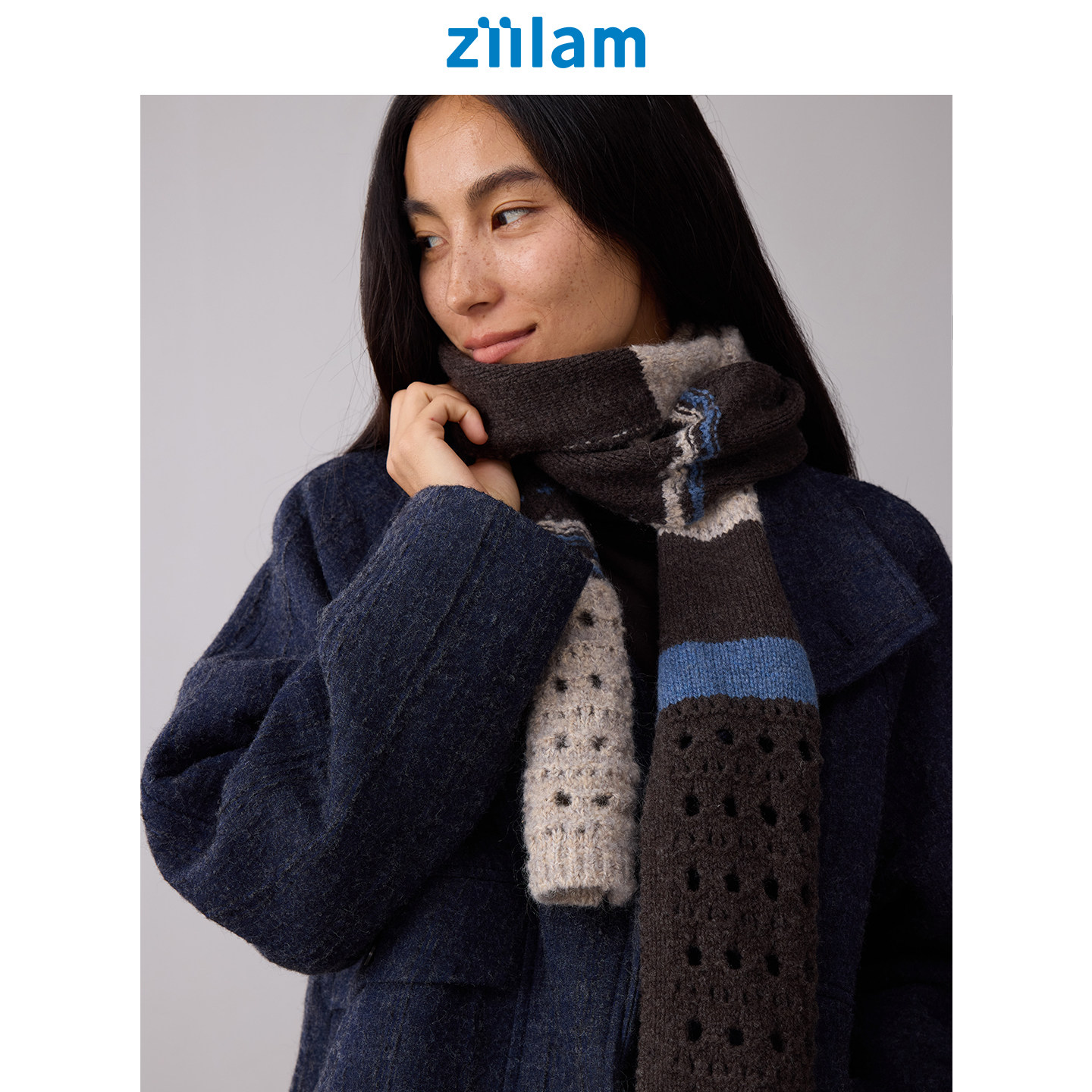 ziilam枝蓝费尔岛拼接围巾