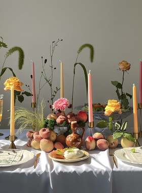 北欧彩色30.5cm复古长杆蜡烛家用无烟无味创意法式婚礼装饰