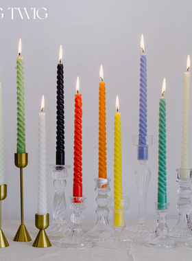 彩色扭扭螺旋长杆蜡烛家用无烟无味结婚烛光晚餐烛台氛围装饰摆件