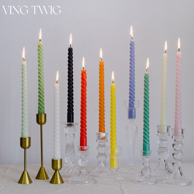 彩色扭扭螺旋长杆蜡烛家用无烟无味结婚烛光晚餐烛台氛围装饰摆件