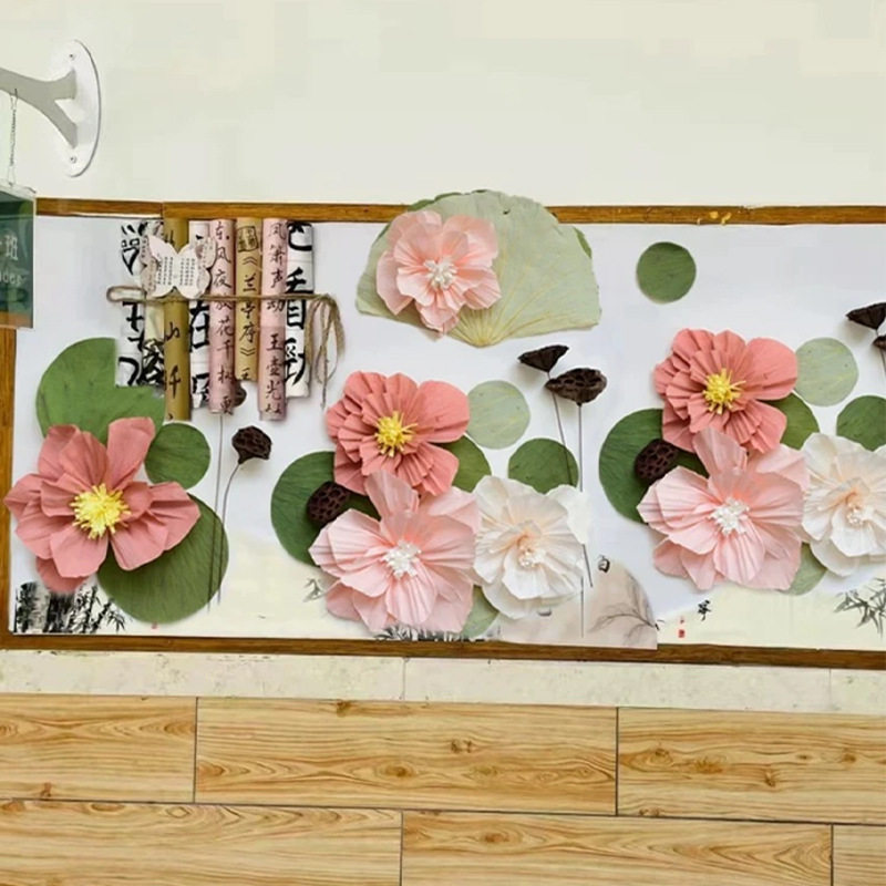 手工皱纹纸花荷花新中式国风墙面布置幼儿园教室环创端午节装饰品,家居饰品,软装墙贴,淘宝优惠券,粉丝福利购,淘宝优惠卷