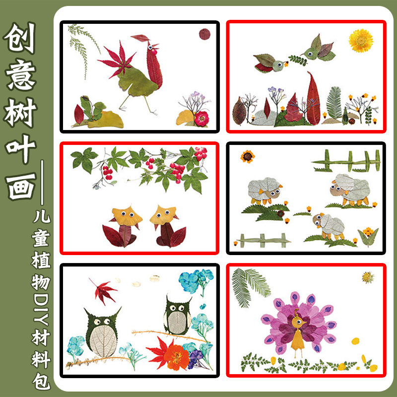 真树叶粘贴画材料包春天植物标本落叶子儿童手工diy创意拼贴作品