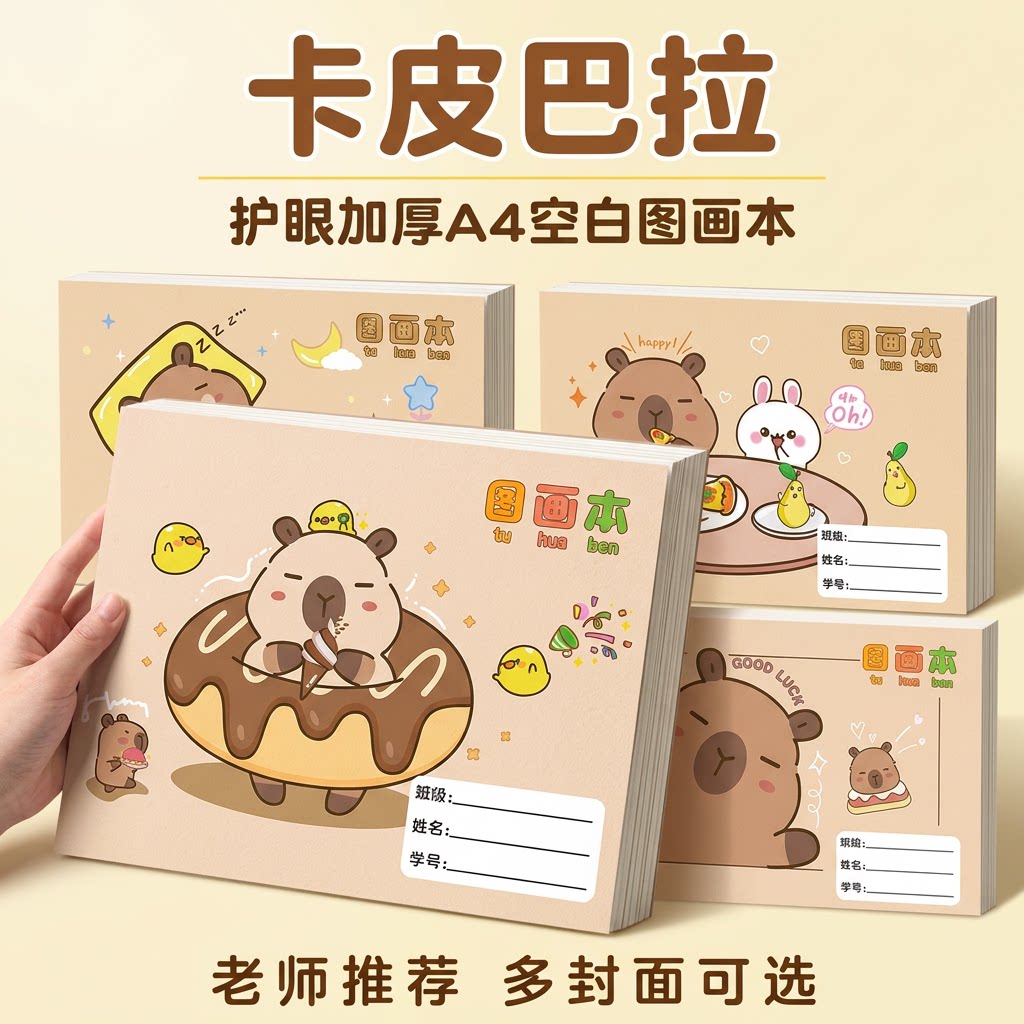 A4大号卡皮巴拉空白图画本4本装