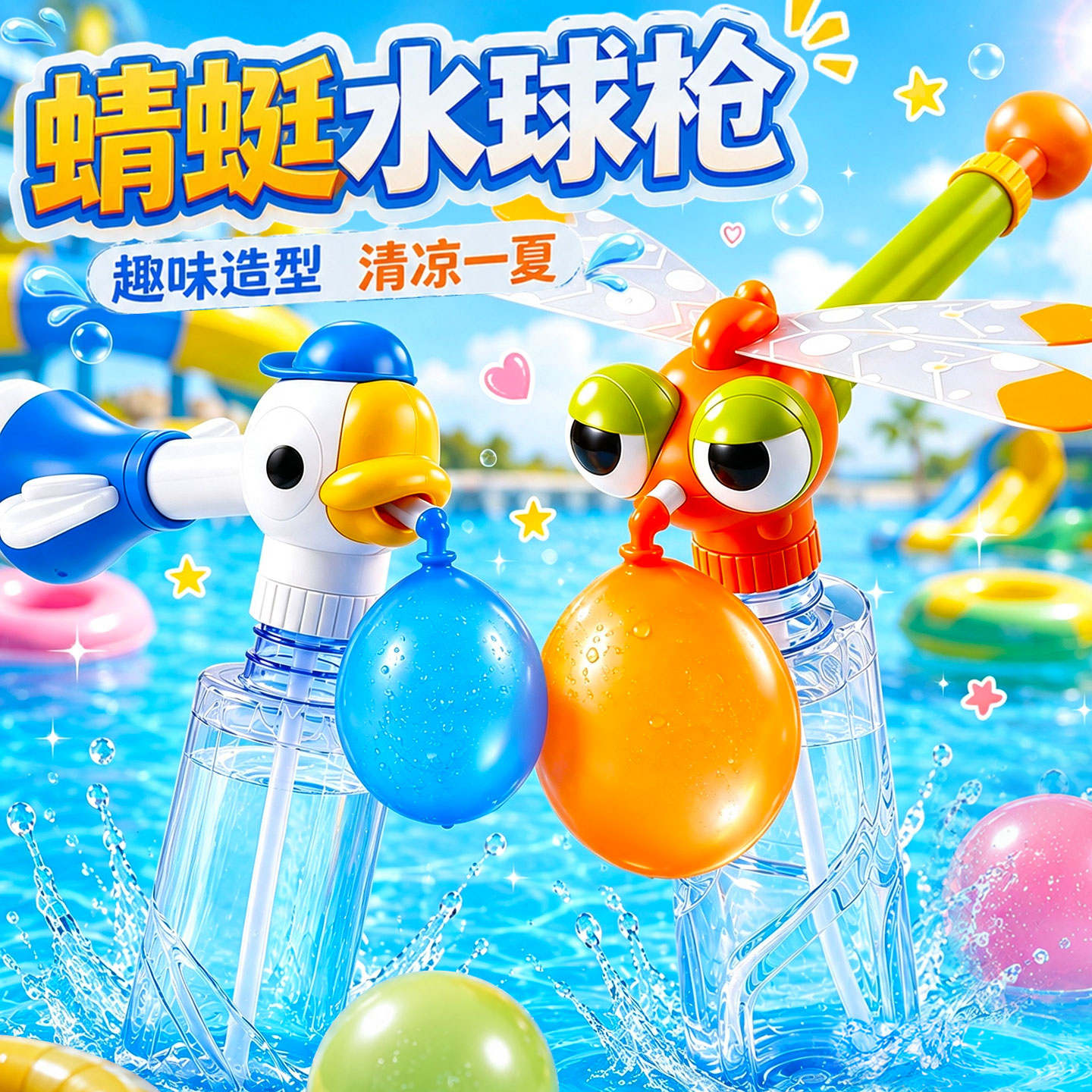 户外大鹅蜻蜓水气球抽拉式水枪打水仗神器亲子游戏玩具夏天戏水