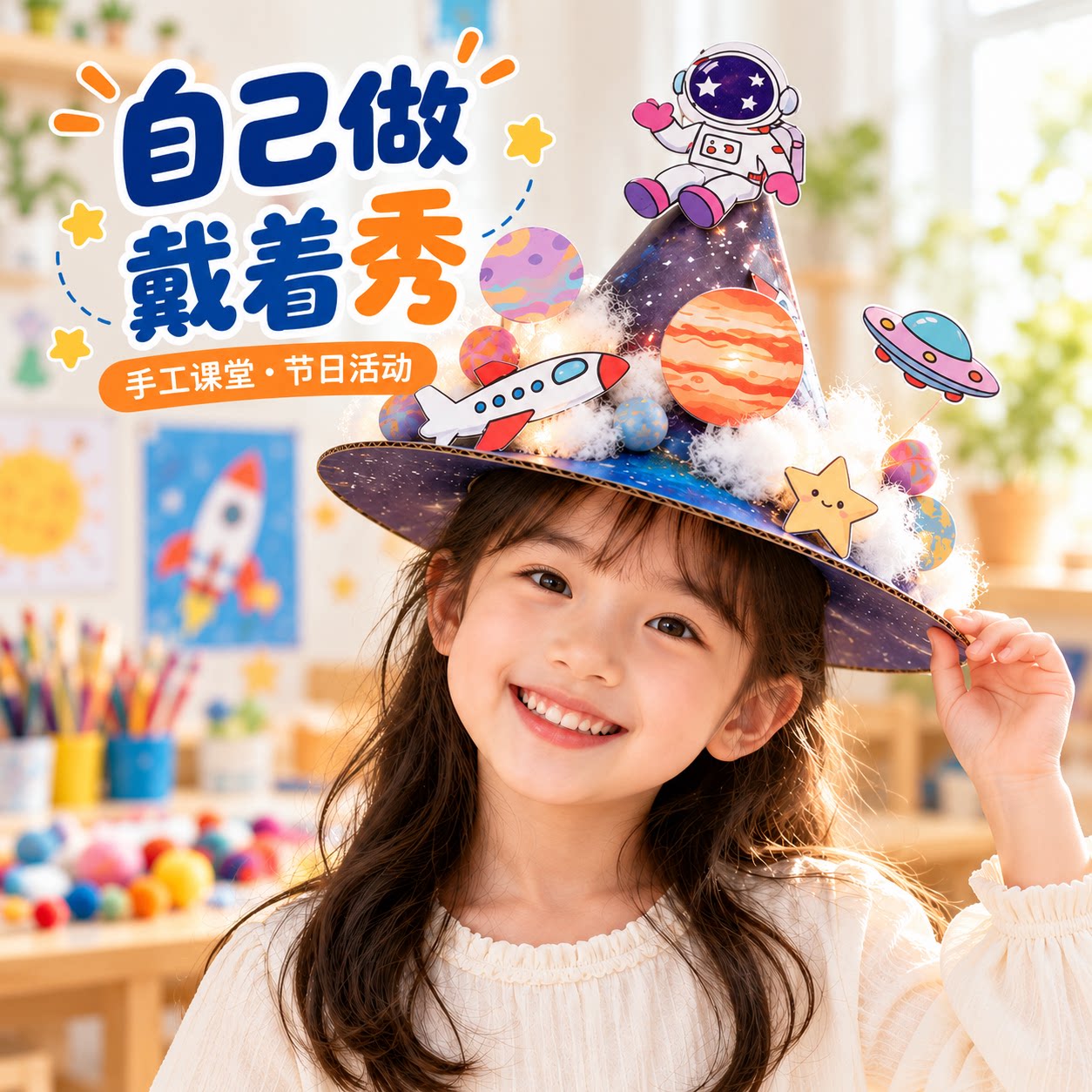 纸板帽子diy手工材料包儿童创意粘贴科学小实验课亲子活动美术帽