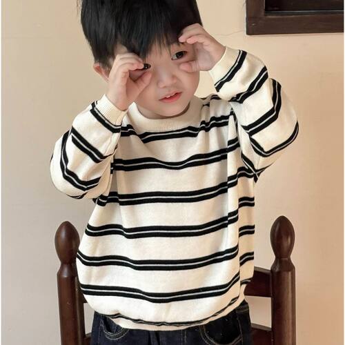 【经典条纹】2股48支半精仿33%羊毛混纺百搭韩系毛衣洋气CH804