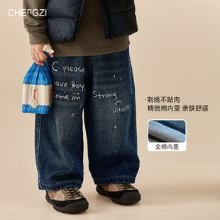 现货【刺绣泼墨】内里全棉男童秋冬印花牛仔裤百搭洋气CU253280