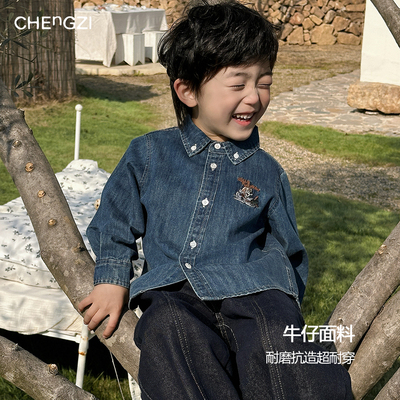 现货【刺绣牛仔衫】儿童春季新款美式牛仔衬衫百搭舒适CU261421