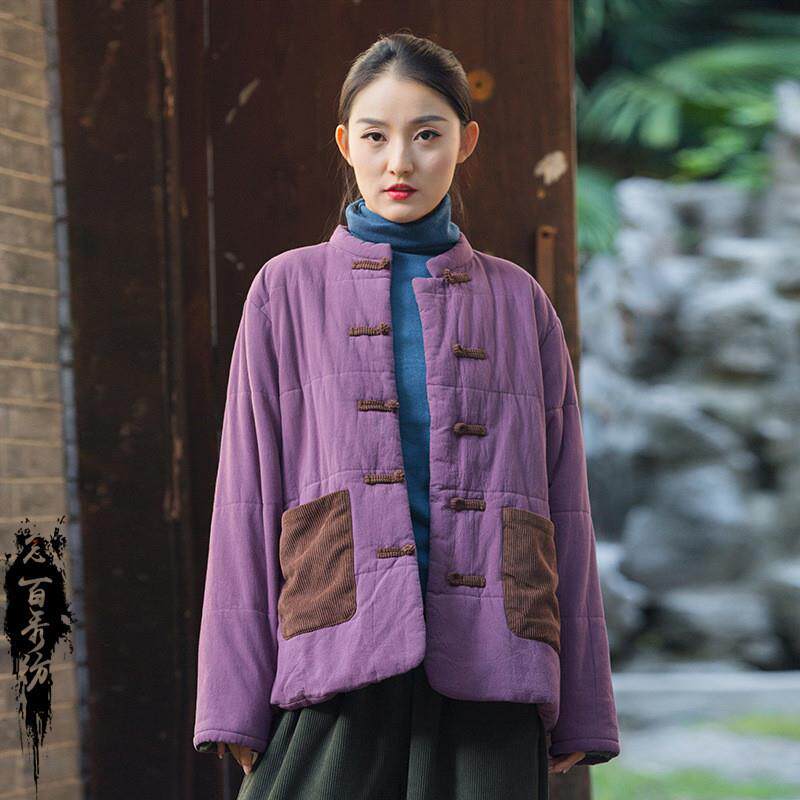 24冬季棉麻女装新款中式改良棉袄夹棉加厚砂洗禅意风女式棉服棉衣