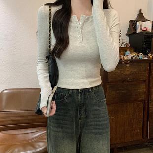 潮纯色圆领薄款 实拍2 t恤女2025早春款 长袖 上衣 2螺纹260G打底衫